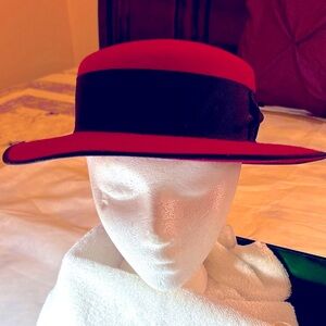 Red Wide-Brim Hat with Black Band